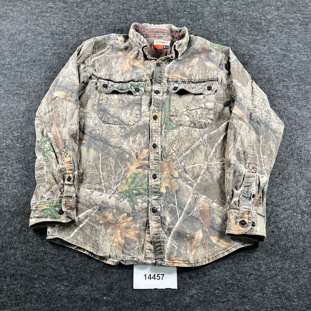 Magellan Outdoors Hunt Gear Shirt Mens Medium Brown Camotree Cotton Button Up